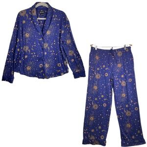 Room Service Womens XL Purple Gold Celestial Sun Moon Star Pajama Set